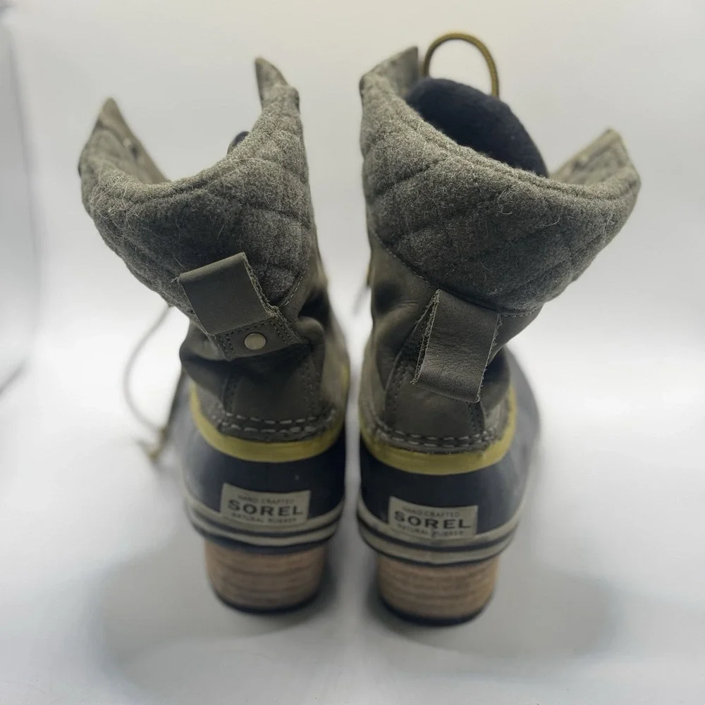 Sorel Slimpack II Gray Green Lace Up Winter Boots US 8.5 Women's Short Booties
